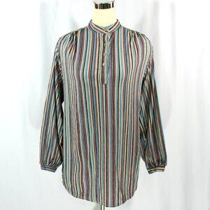 Vintage Colorful Stripes Striped Blouse Top Tunic Henley Andrew St John M 1980s